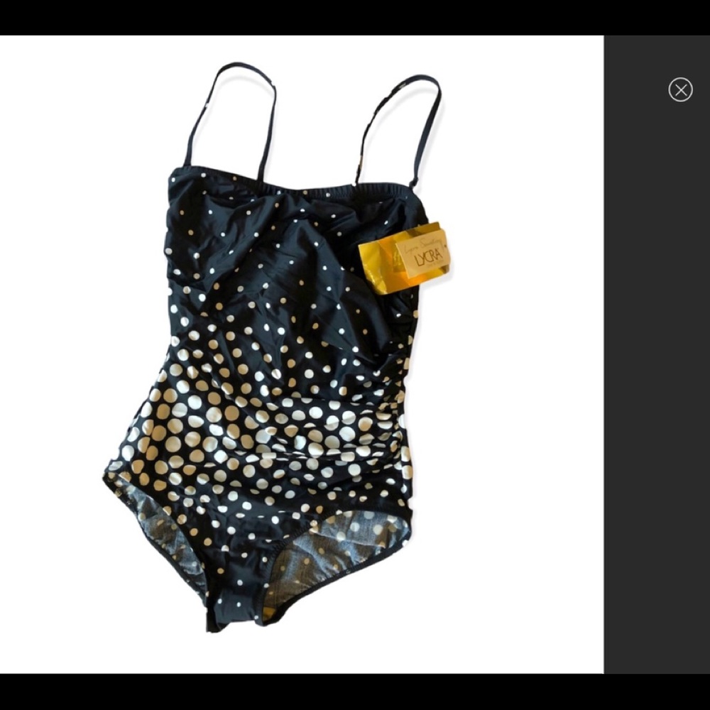 NWT Gottex Black and White Polka Dot One Piece Swimsuit Size 10
